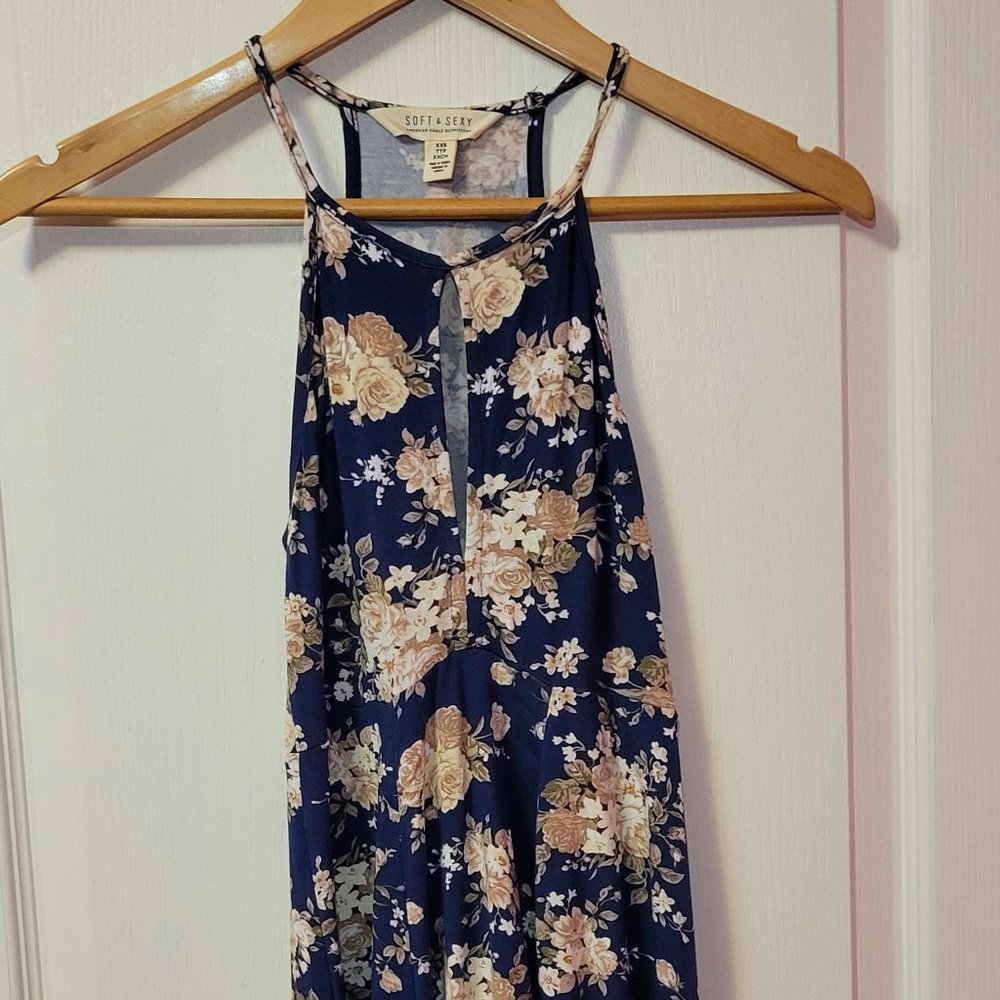 Rose print key hole dress